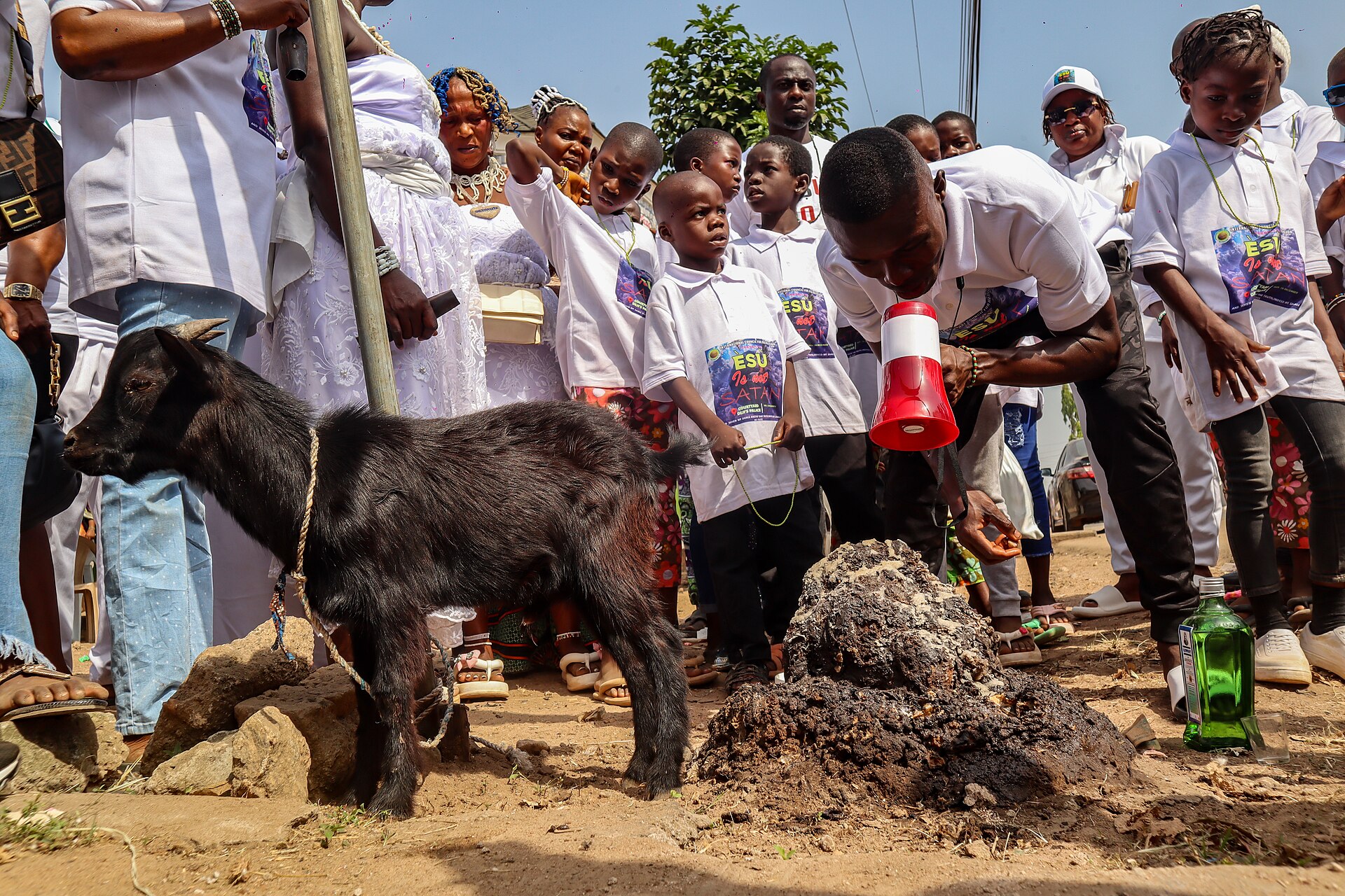People gathered at a community event in Ghana.