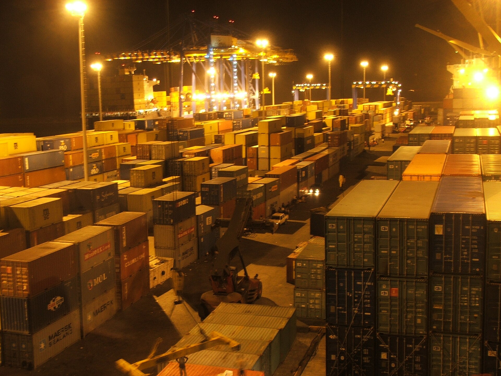 Container stacks at Tema port, Ghana.